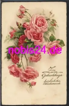 Rosen Geburtstagskarte *ca.1950