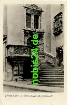 Görlitz Rathaustreppe Justitiassäule o ca.1950