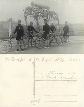 Dresden Radfahrer 43. Bundesfest 6.-11.8.1926 Werbezug Zigaretten Fabrik Salem-Gold