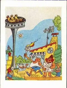 Humorkarte mit Olympia Fackellauf und Zwerg o 20.9.1980