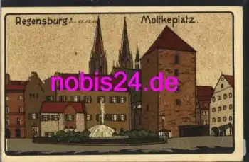 Regensburg Moltkeplatz Steindruck Künstlerkarte o ca.1913