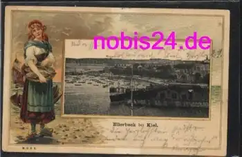 Ellerbeck bei Kiel Hafenansicht Prägekarte 4.1.1906