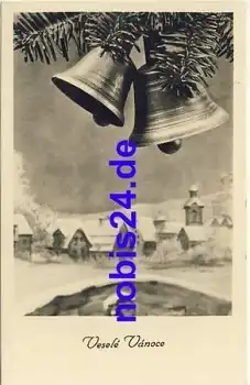 Veseli Vanoce Weihnachtskarte mit Glocke o 1948