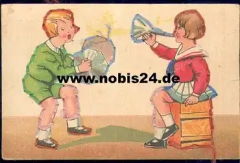 Kinder mit Instrumenten Ausstickbild *ca. 1930