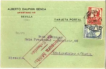 Zensurpost, Stempel: Censura Militar San Sebastian o 3.3.1937