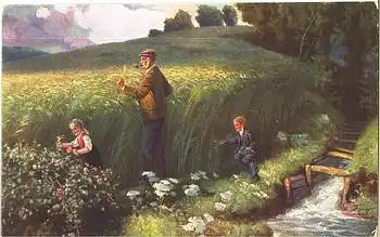 Kinder im Feld Künstlerkarte * ca. 1920