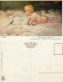 Maus mit Kind Künstlerkarte E. Schreck *ca. 1920