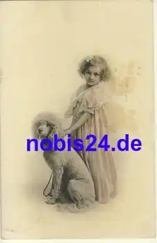 Pudel Hund mit Kind o 1912