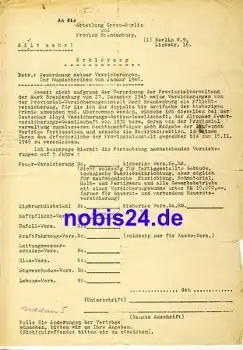 Berlin 1945 Schreiben Versicherungsklärung