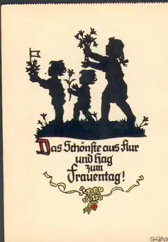 Frauentag Kinder mit Blumen Künstlerkarte Georg Plischke * ca. 1940