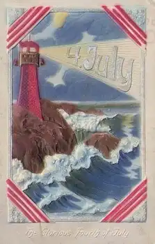Independensday (Tag der "Befreiung") Patriotika USA  Präge-AK mit Leuchtturm, * ca. 1920