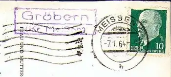 01665 Gröbern Posthilfsstellenstempel auf Kitsch AK o 7.1.1964