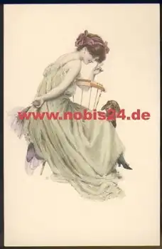Dame mit Dackel Künstlerkarte M. M. Vienne Nr. 637 M. Munk *ca. 1920