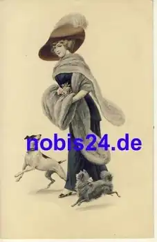Dame mit Hund Künstlerkarte M. Munk 732 *ca.1910