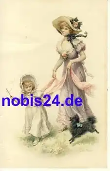 Dame mit Hund Künstlerkarte M. Munk *ca.1910