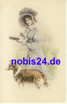 Dame mit Hund Künstlerkarte M. Munk 741 *ca.1910