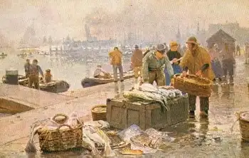 Senftenberger Kronen Brikett Werbekarte Serie XVIII Fischmarkt  Amsterdam * ca. 1920