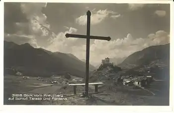 Scuol vom Kreuzberg auf Schloß Tarasp und Fontana Schweiz * ca. 1930