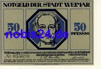Weimar Notgeld 50 Pfennige Goethe um 1920