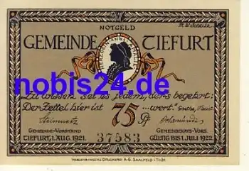 99427 Tiefurt Notgeld 75 Pfennige um 1920