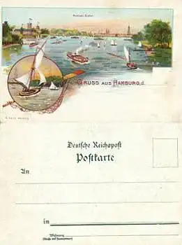 Hamburg Außenalster Litho *ca.1900
