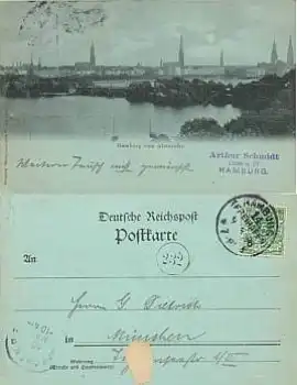 Hamburg Alsterufer Modscheinkarte o 9.8.1896