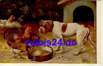 Hund und Hahn Künstlerkarte Dorno o 1913
