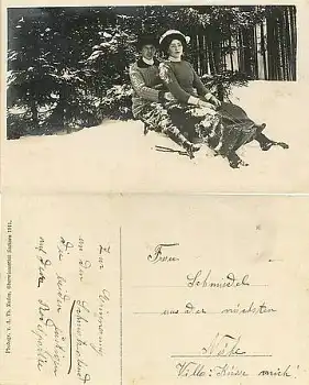09484 Oberwiesenthal Frauen beim Rodeln gebr. ca. 1914