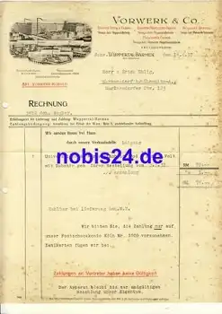 Barmen Wuppertal Teppich-Fabrik Vorwerk & Co. Rechnung über Vorwerk-Kobold Briefkopf 1937