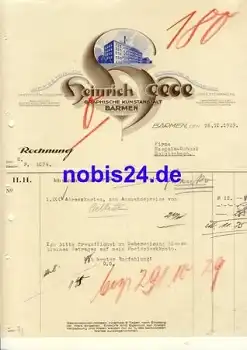 Barmen Wuppertal Buchdruckerei Heinrich Heede Briefkopf 1929