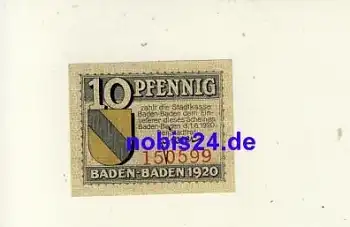 Baden-Baden Notgeld 10 Pfennige 1920