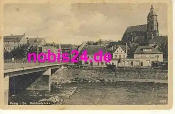 09322 Penig Muldenbrücke mit Kirche *ca.1950