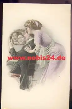 Paar im Spiegel Künstlerkarte M. M. Vienne Nr. 584 sig. F Kuderna M. Munk  *ca. 1920