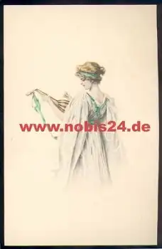 Frau mit Laute Künstlerkarte M. M. Vienne Nr. 438 M. Munk *ca. 1920