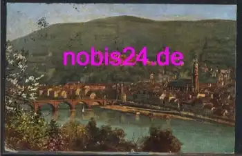 Heidelberg mit Neckarbrücke Künstlerkarte Heinrich Hoffmann o 1920