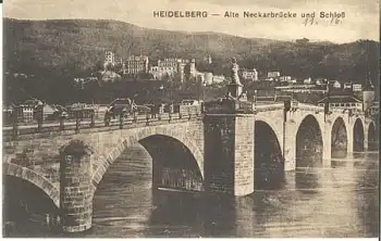 Heidelberg alte Neckarbrücke und Schloss * ca. 1920