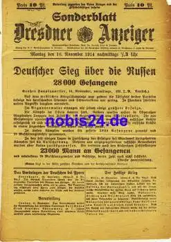 Dresden Sonderblatt 1.WK Dresdner Anzeiger 1914 "Deutscher Sieg über die Russen"