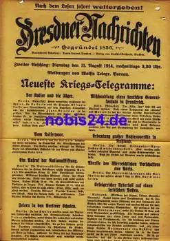 Dresden Sonderblatt 1.WK Dresdner Nachrichten 1914