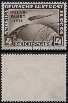 Michel 458 o Flugpostmarken Polar-Fahrt 4 Reichsmark gestempelt