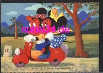 Mickey Mouse auf Motorroller Geburtstagskarte o ca.1975