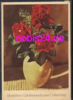 Rosen in Vase Geburtstagskarte o 16.11.1956