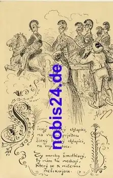 Tschechische Kavallerie Künstlerkarte Ales Mikolas *ca.1930