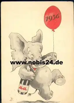 Jahreszahl 1936 Elefant mit Lufballon o 31.12.1935