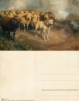 Schafherde mit Hütehund Künstlerkarte W. v. Zügel *ca. 1920