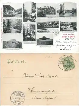 Herrnskretschen Bodenbach Grus aus der Sächsische Schweiz o 22.6.1905 Bahnpost Zug 458