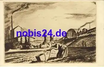 Katovice Bauern auf dem Feld Künstlerkarte Alois Moravec *ca.1950