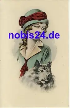 Dame mit Hund und Hund Künstlerkarte *ca.1910