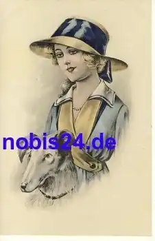 Dame mit Windhund und Hut Künstlerkarte *ca.1910