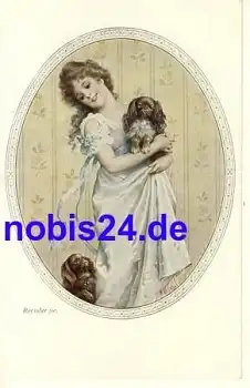 Frau mit Hund Künstlerkarte Rössler *ca.1910