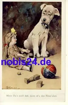 Hund Puppe Ball Künstlerkarte *ca.1925